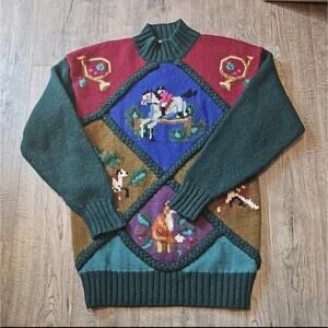 VTG Millers Horse Equestrian Fox Hunting Western Cowgirl Dog Rodeo Sweater Large